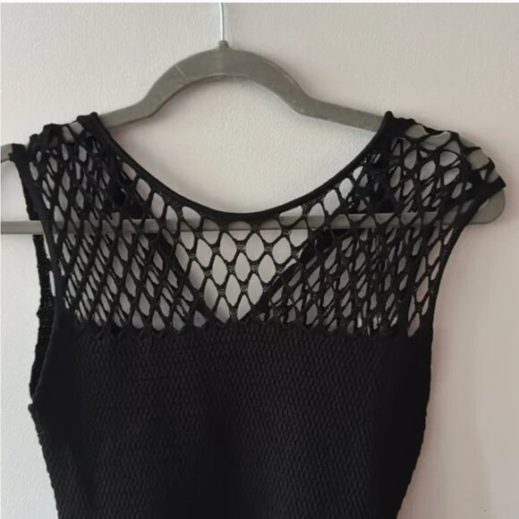 Elegant Pointelle Black mini  crochet Sleeveless Dress - Picture 7 of 13